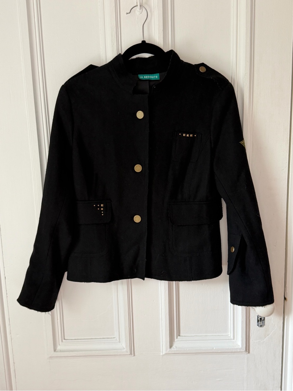 Women’s La Redoute Wool Blend Black Military Style Cropped Band Jacket No Size